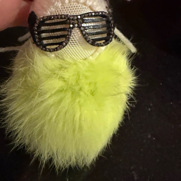 Fluffy Lime Green Keychain with Sunglasses - Picture 2 of 10